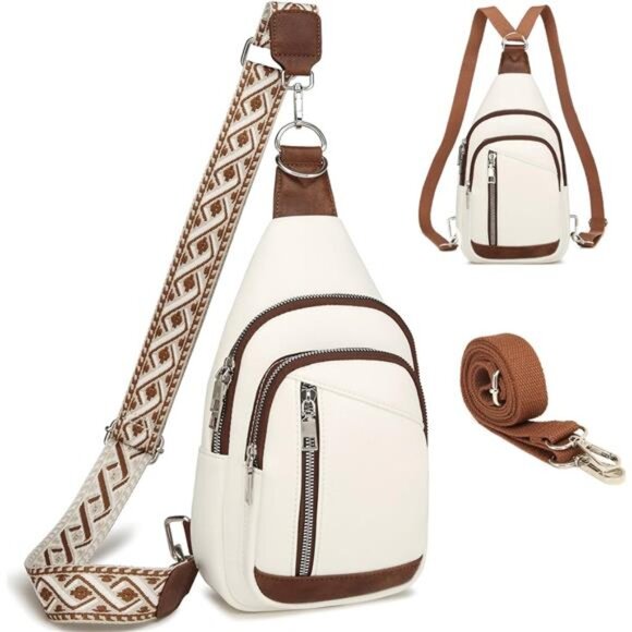 Sling Bag Crossbody Backpack - 2 in 1 Leather Cross Body Bag Fanny Pack with 2